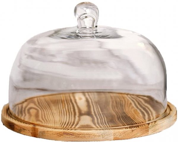 Buy wooden cake stand with glass cover medium - All About Baking